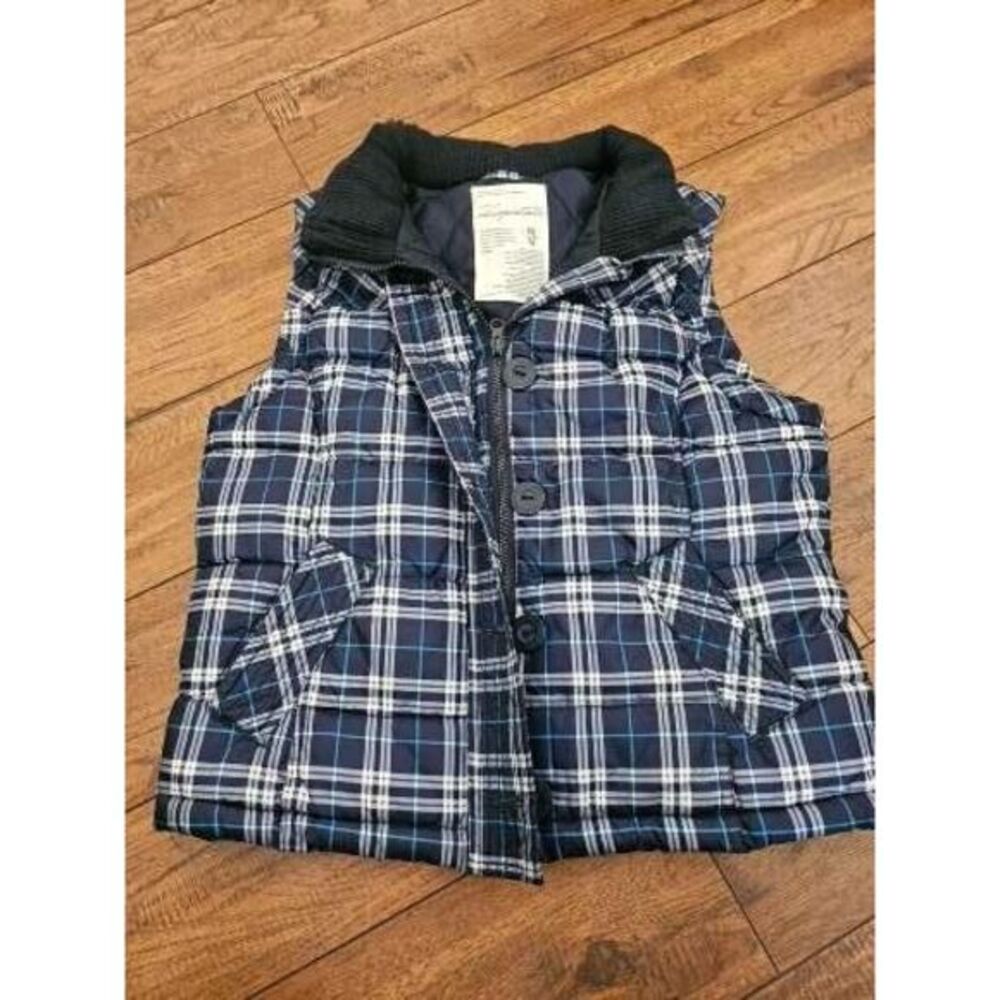 Aeropostale Blue Plaid Quilted‎ Sleeveless Zip Up Jacket Vest Medium